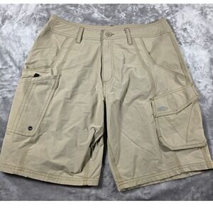 AFTCO Tactical Fishing Shorts Mens 32 Tan Khaki Nylon Stretch Cargo Utility